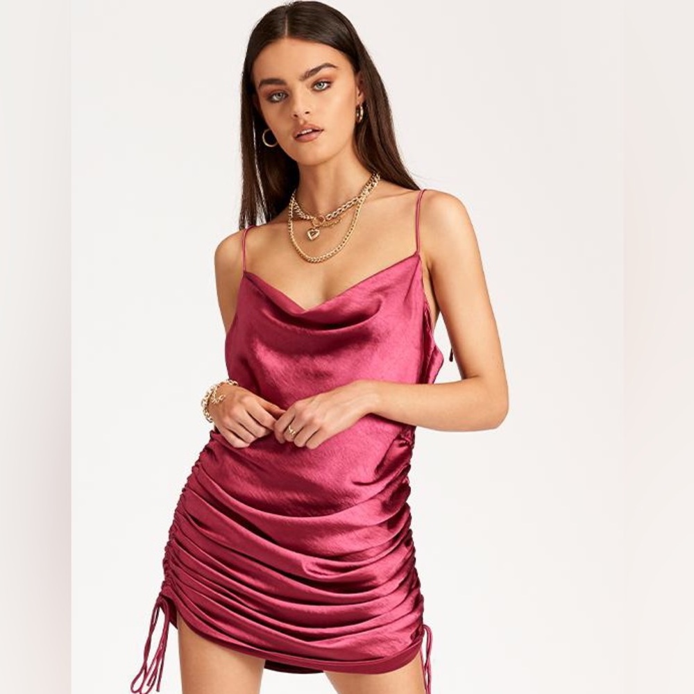 Lioness Magenta String Along Ruched Mini Dress size L